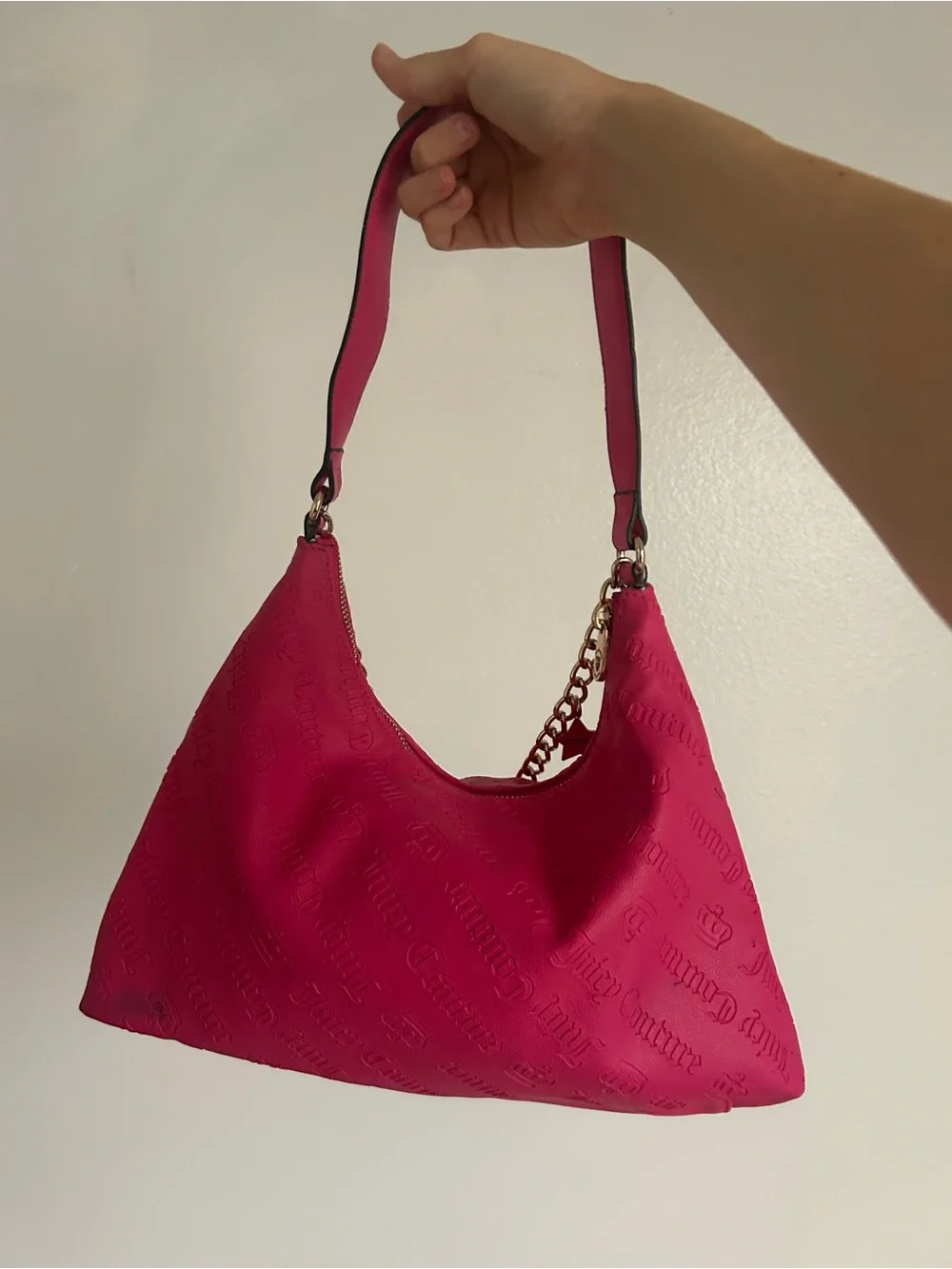 Hot Pink Chain-Accent Shoulder Bag
